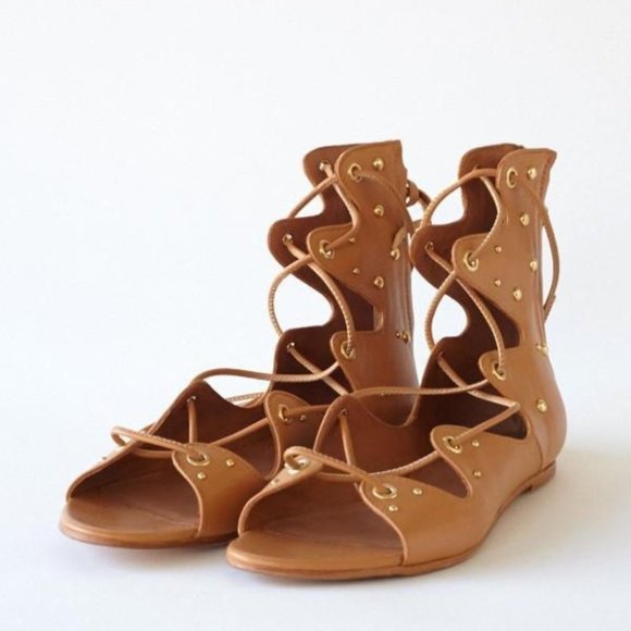 IRO Camel tan Xiri gladiator studded lace up sandals size  40 - Picture 1 of 13